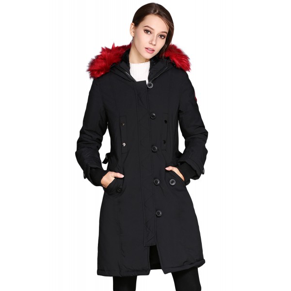 Black Plush Fur Hooded Long Parka Coat