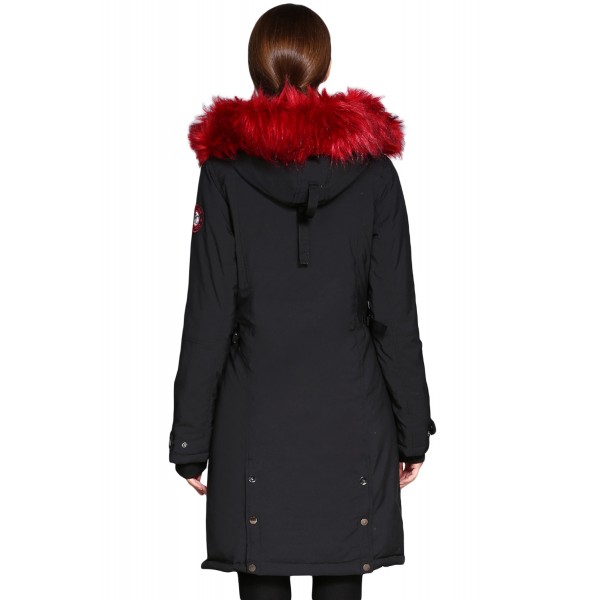 Black Plush Fur Hooded Long Parka Coat