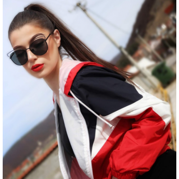 Red Hooded Triple Color Block Sporty Jacket