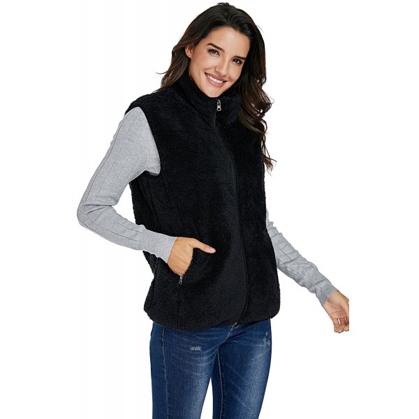 Black Furry High Neck Vest Jacket