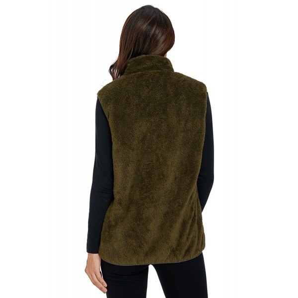Olive Green Furry High Neck Vest Jacket