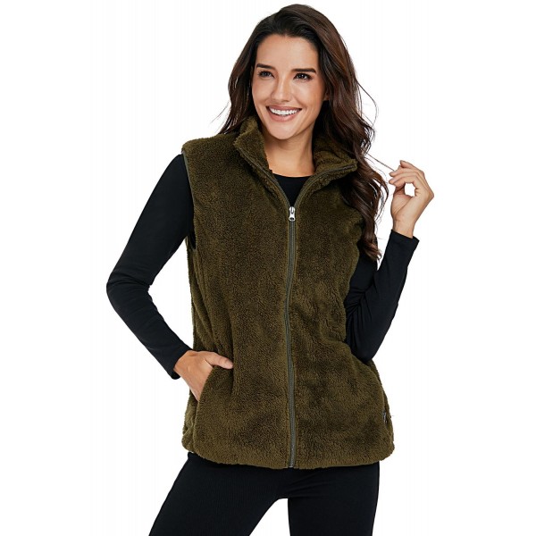 Olive Green Furry High Neck Vest Jacket