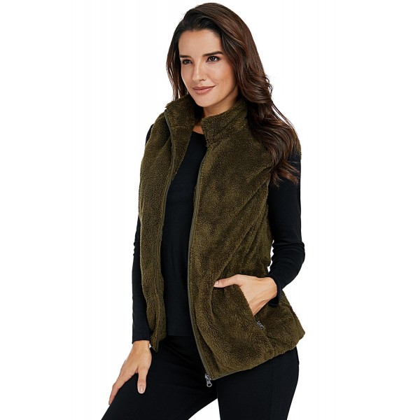 Olive Green Furry High Neck Vest Jacket