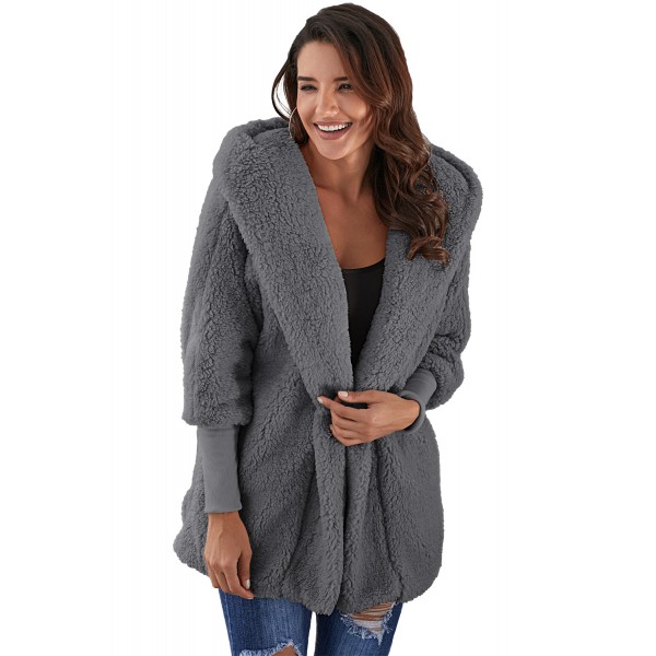 Gray Woolen Fur Horn Button Oversize Jacket