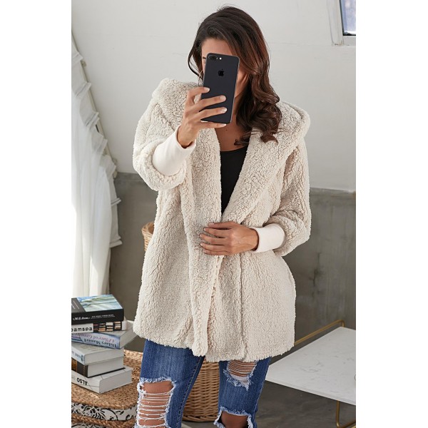 Apricot Woolen Fur Horn Button Oversize Jacket