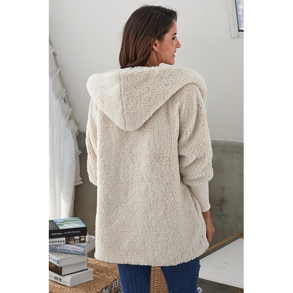 Apricot Woolen Fur Horn Button Oversize Jacket