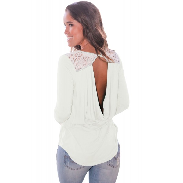 White Lace Shoulder Low Cut Back Top