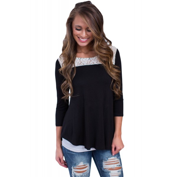 Black Lace Shoulder Low Cut Back Top