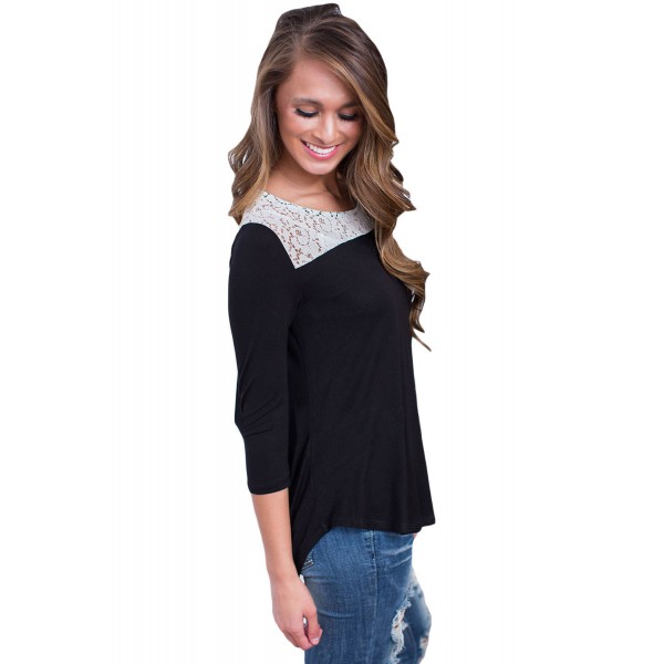 Black Lace Shoulder Low Cut Back Top