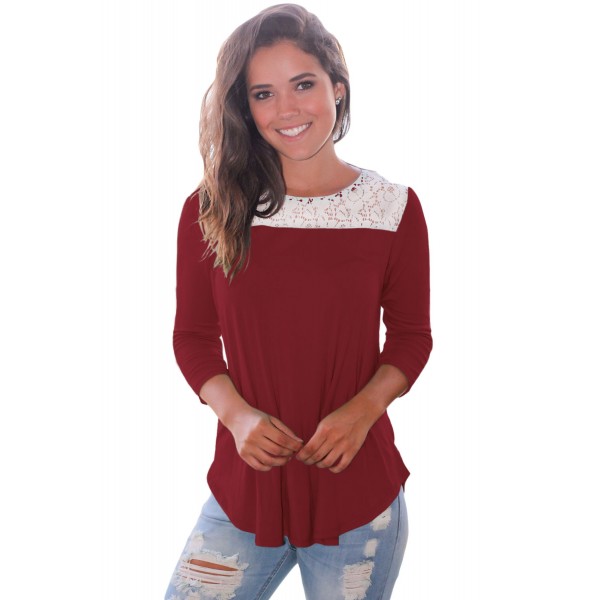 Claret Lace Shoulder Low Cut Back Top