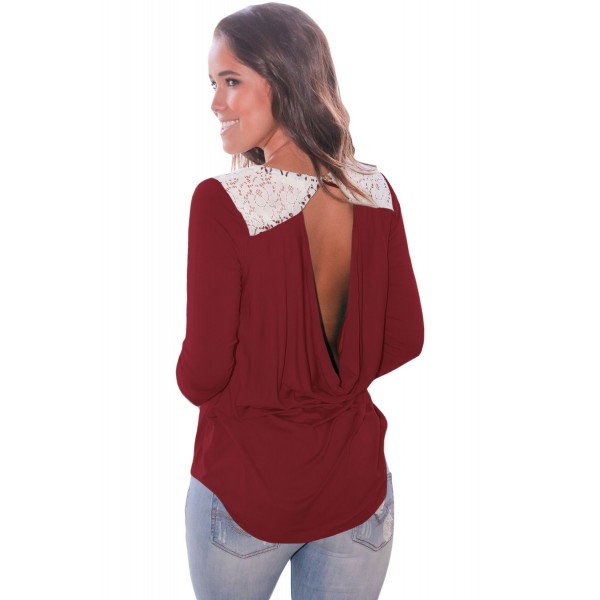Claret Lace Shoulder Low Cut Back Top