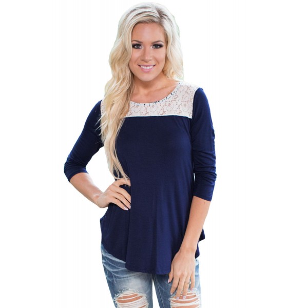 Navy Lace Shoulder Low Cut Back Top