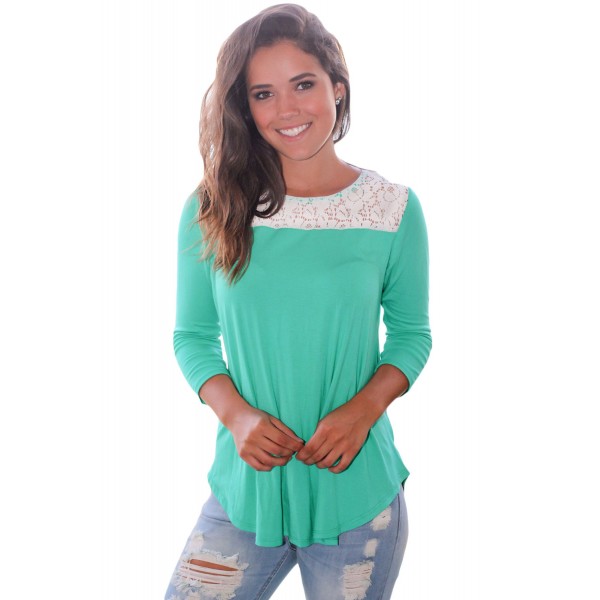 Mint Lace Shoulder Low Cut Back Top