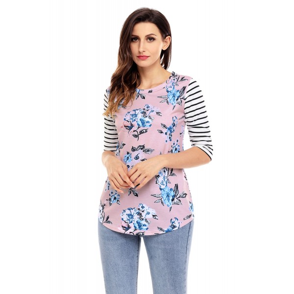 White Striped Sleeves Pink Floral Top
