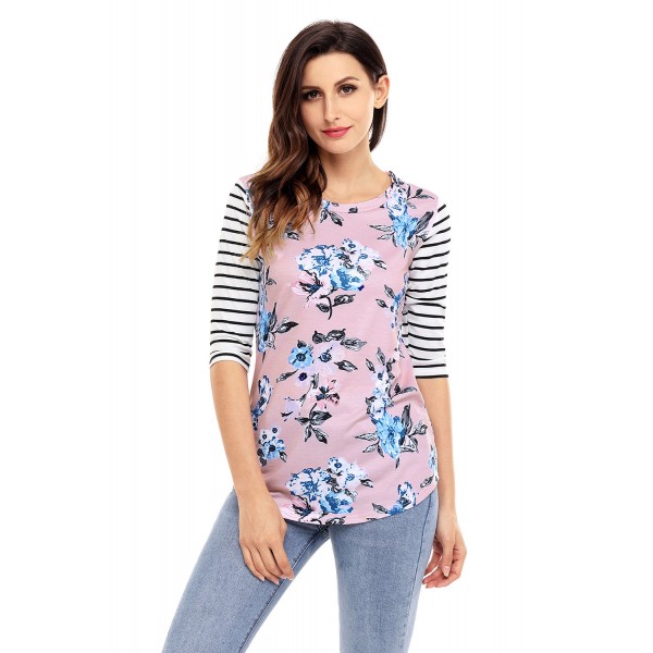 White Striped Sleeves Pink Floral Top