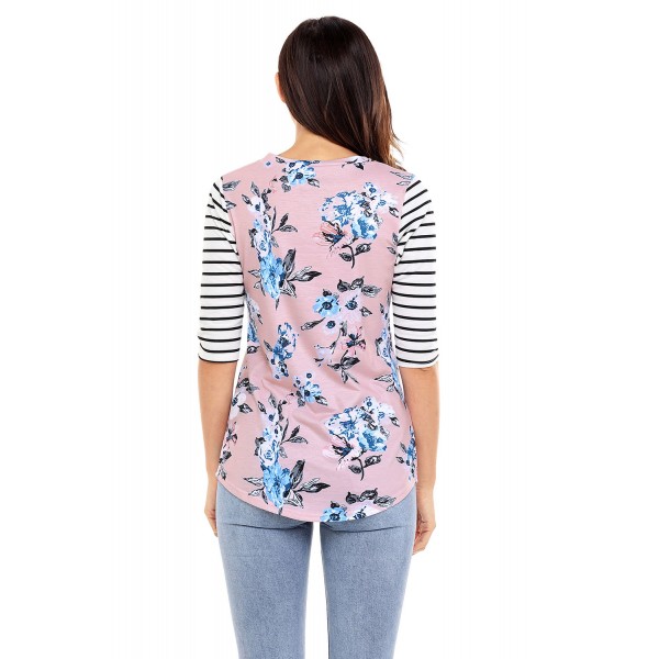 White Striped Sleeves Pink Floral Top