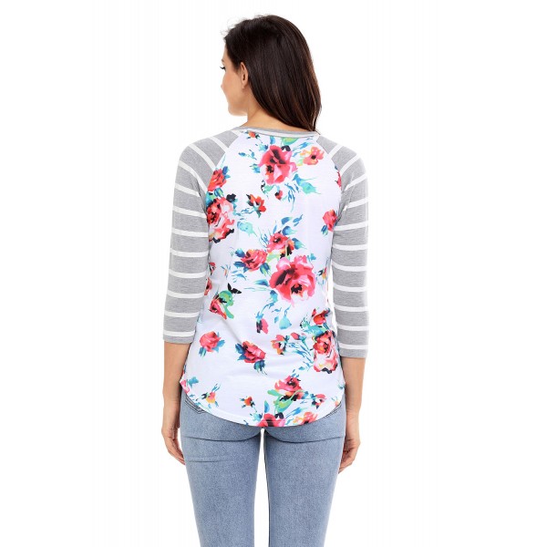 Grey Striped Sleeves Floral Top