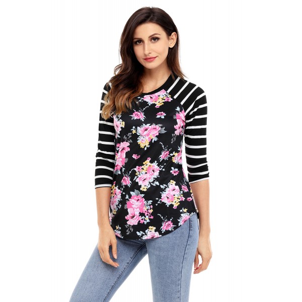 Black Striped Sleeves Floral Top
