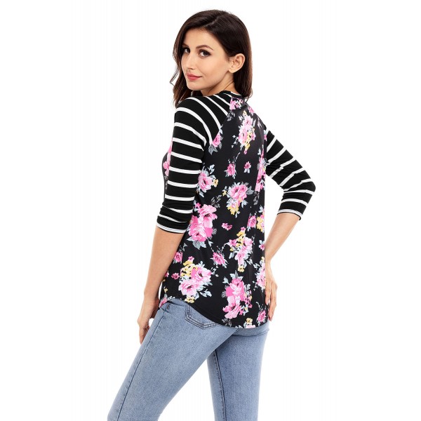 Black Striped Sleeves Floral Top