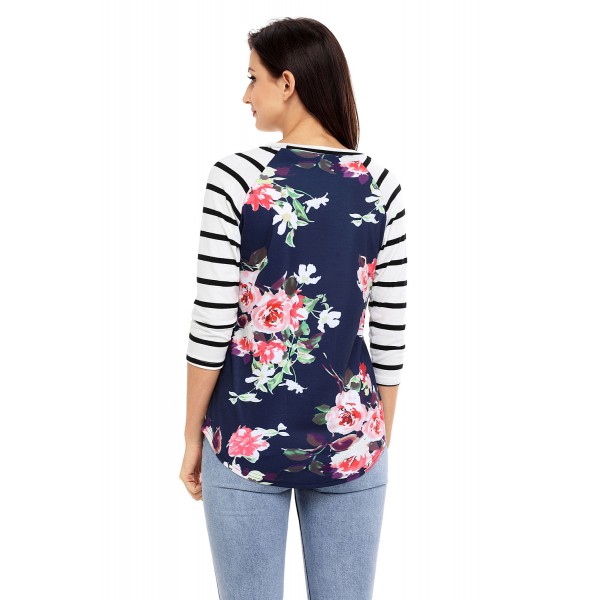 White Striped Sleeves Navy Floral Top