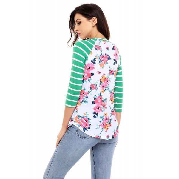 Green Striped Sleeves White Floral Top