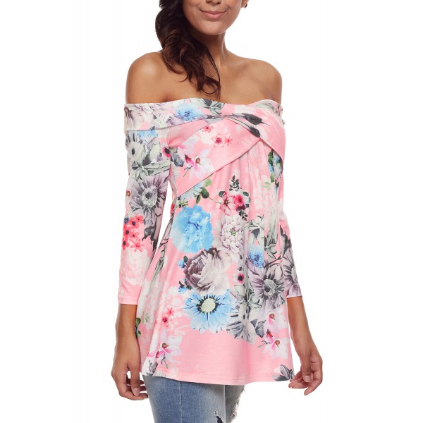 Pink Floral Off Shoulder Crisscross Top