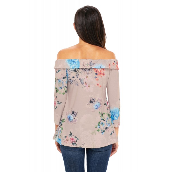 Gray Floral Off Shoulder Crisscross Top