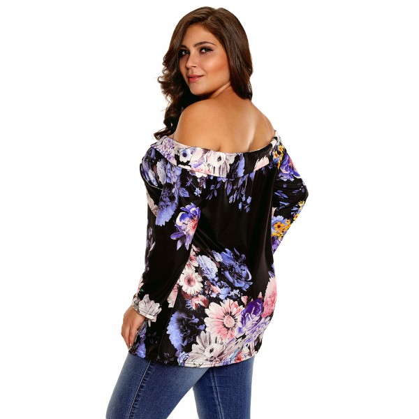 Black Floral Off Shoulder Crisscross Top