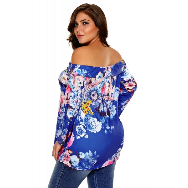 Blue Floral Off Shoulder Crisscross Top