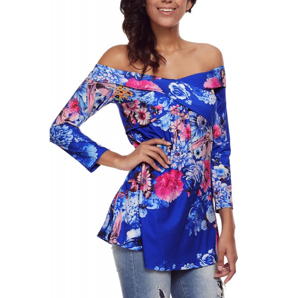 Blue Floral Off Shoulder Crisscross Top