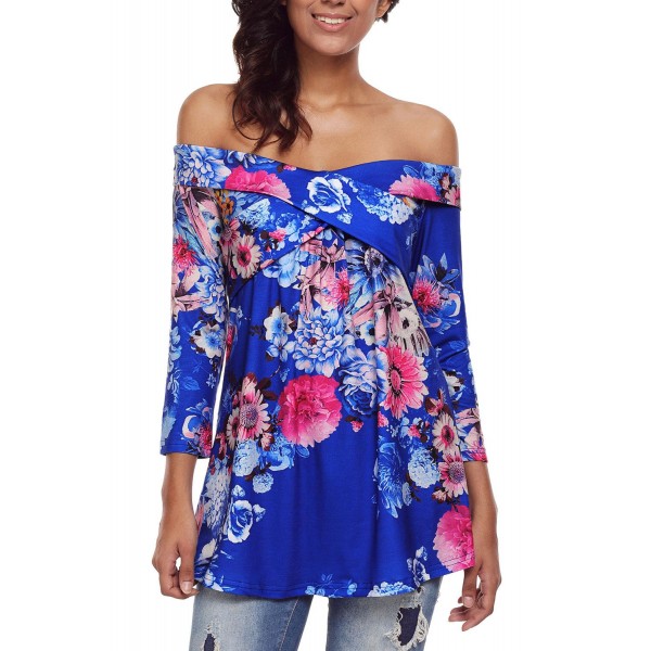Blue Floral Off Shoulder Crisscross Top