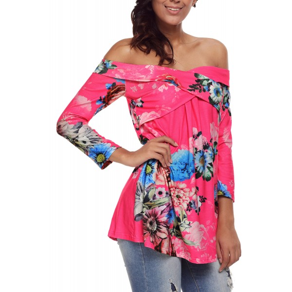 Rosy Floral Off Shoulder Crisscross Top