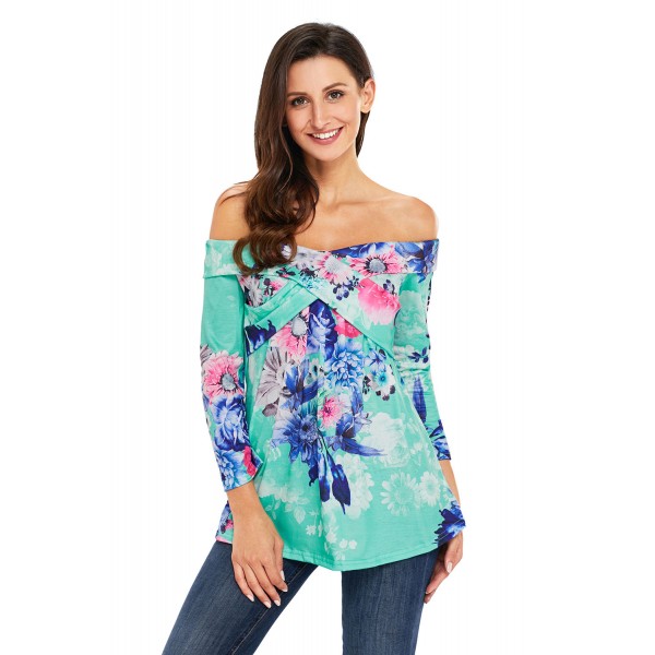 Mint Floral Off Shoulder Crisscross Top