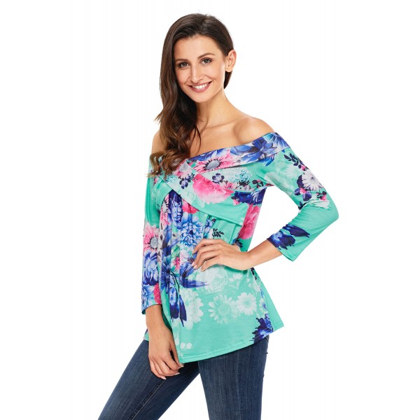 Mint Floral Off Shoulder Crisscross Top