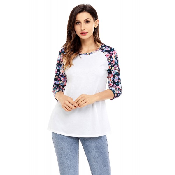 Floral Print Raglan Sleeve White Top