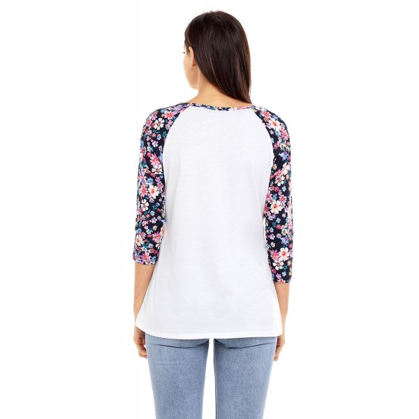 Floral Print Raglan Sleeve White Top