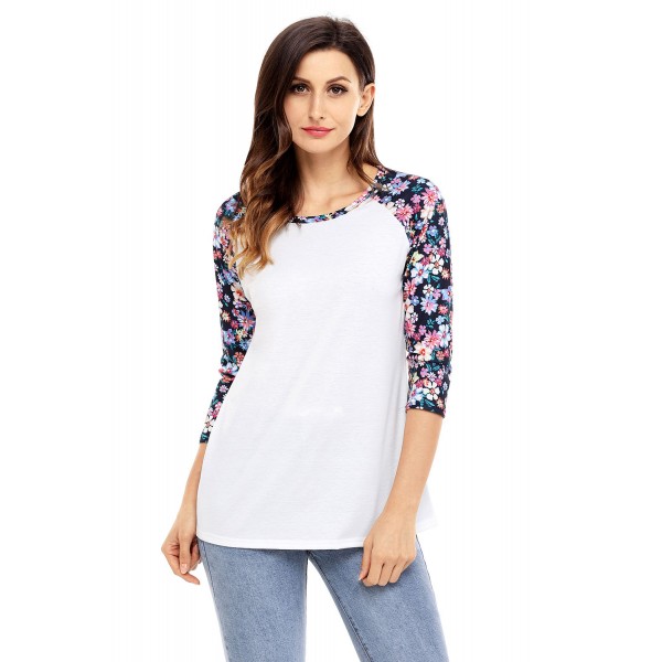 Floral Print Raglan Sleeve White Top