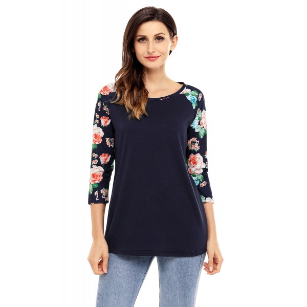 Floral Print Raglan Sleeve Black Top
