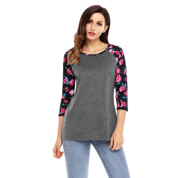 Floral Print Raglan Sleeve Dark Gray Top