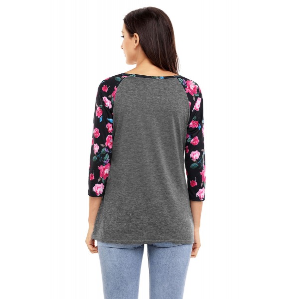 Floral Print Raglan Sleeve Dark Gray Top