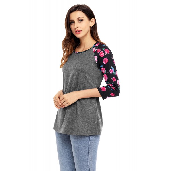 Floral Print Raglan Sleeve Dark Gray Top