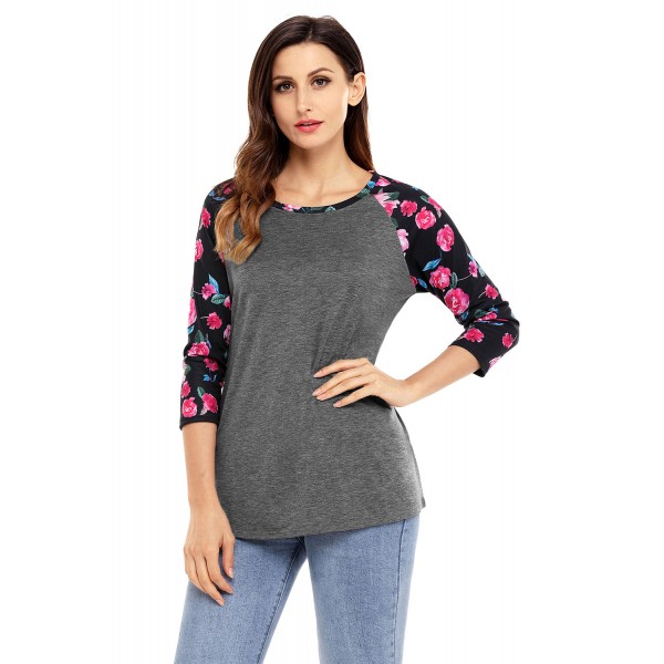 Floral Print Raglan Sleeve Dark Gray Top