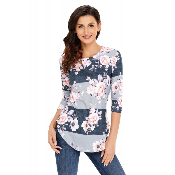 Charcoal Grey Bold Stripe Light Floral Shirt