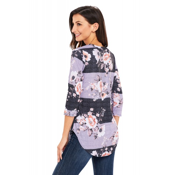 Charcoal Taupe Bold Stripe Light Floral Shirt