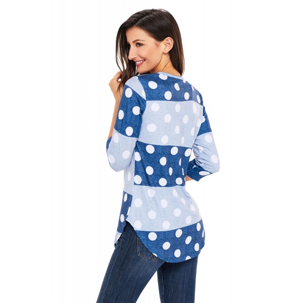 Navy Grey Bold Stripe Polka Dot Shirt