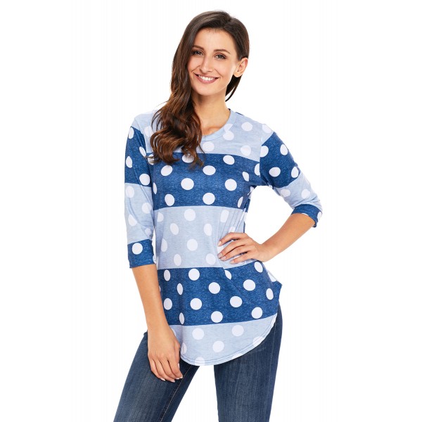 Navy Grey Bold Stripe Polka Dot Shirt