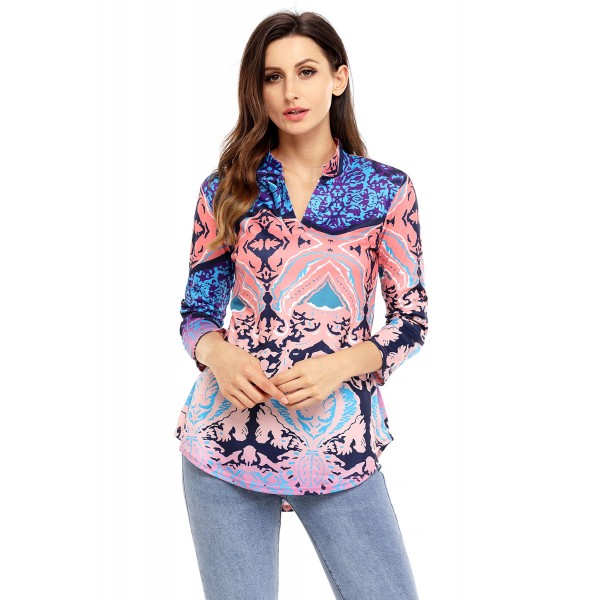 Coral Navy Easily Obsessed Damask Print Split V Neck Tunic