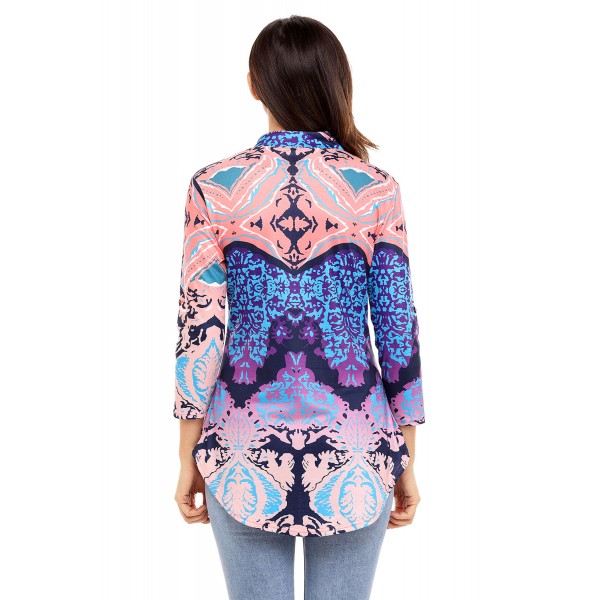 Coral Navy Easily Obsessed Damask Print Split V Neck Tunic