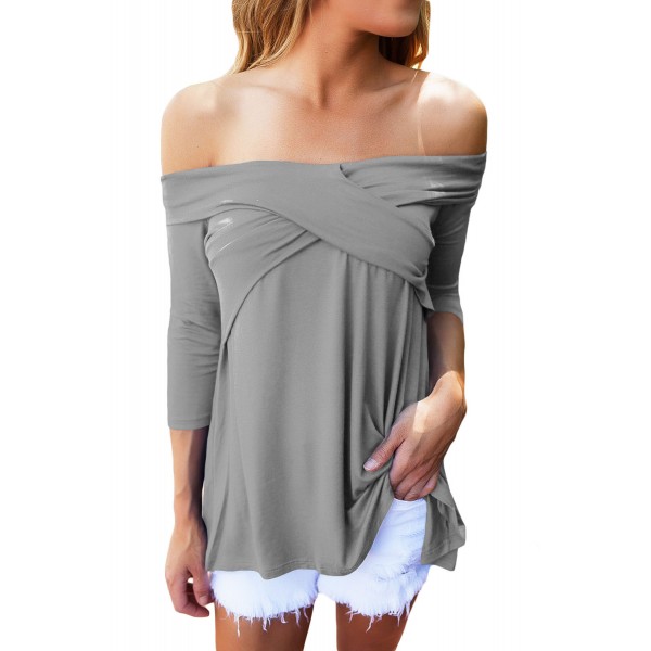 Gray Cross Front Off The Shoulder Top