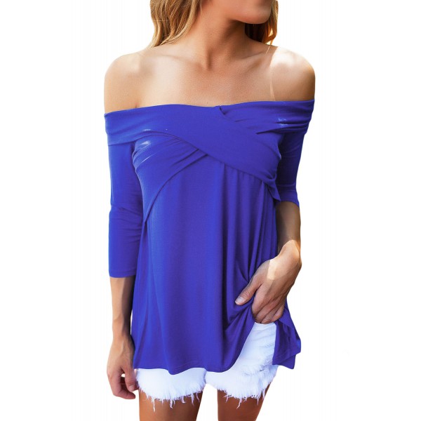 Royal Blue Cross Front Off The Shoulder Top